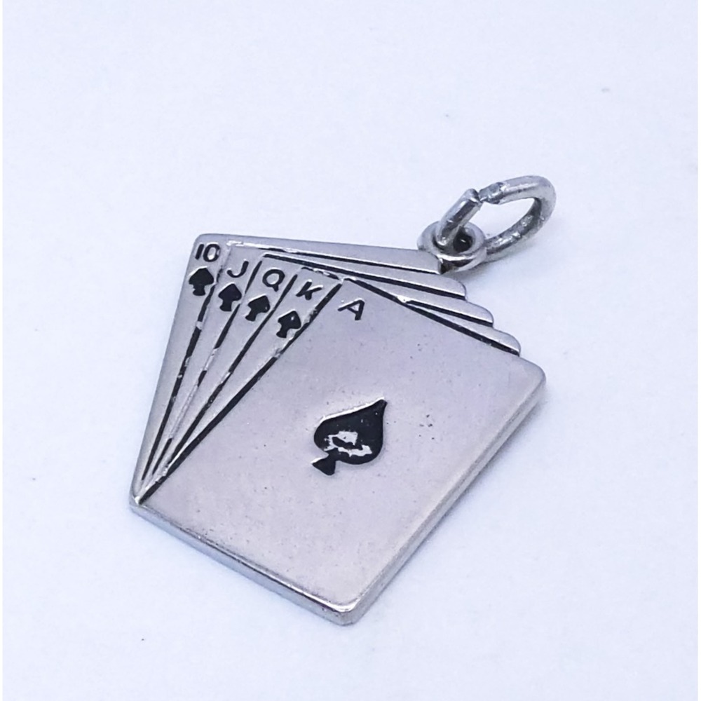 Royal Flush Spades Playing Cards Vtg Sterling Silver Charm Necklace Pendant